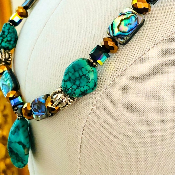 Vintage Turquoise Abalone Bead Necklace - Picture 3 of 14